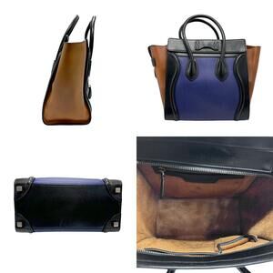 Celine Shopper Blue Luggage Brown Black Leather Handbag